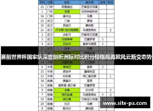 赛前世界杯国家队深度剖析洲际对比积分榜格局再掀风云新变态势